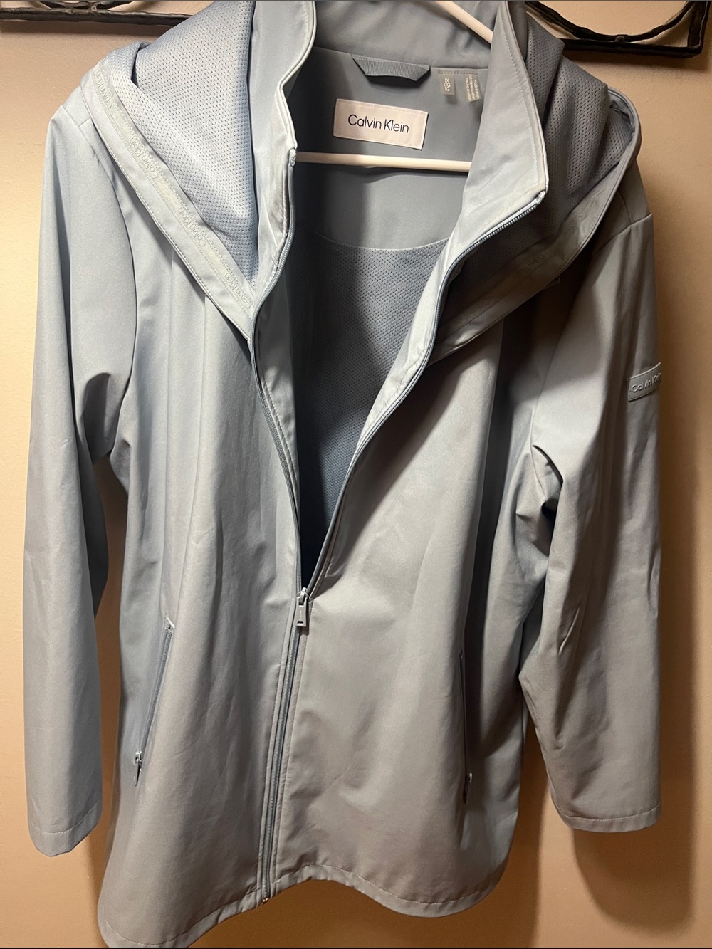 Calvin Klein Pale Blue Hooded rain Jacket, 1X
